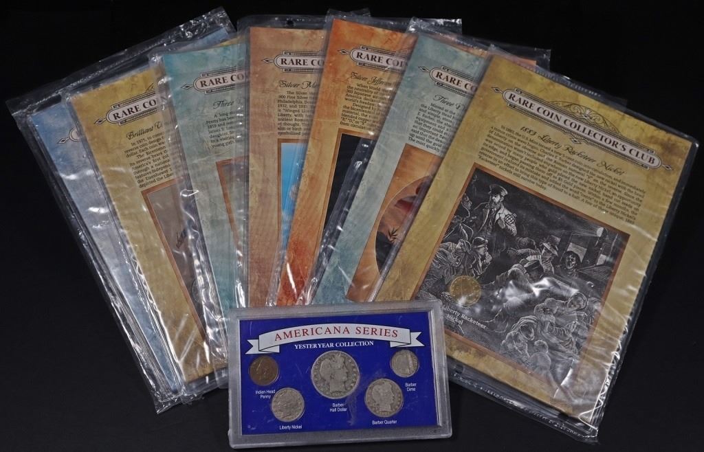 (8) COLLECTOR'S CLUB INFO SHEETS & 5 COIN SET
