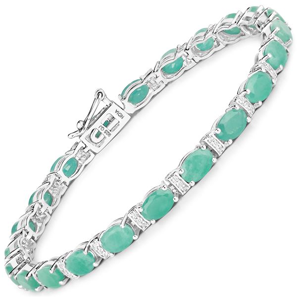 Plated Rhodium 10.12ctw Emerald and White Topaz Bracelet