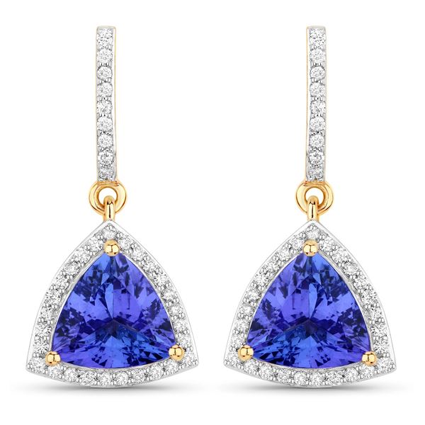 14KT Yellow Gold 3.86ctw Tanzanite and White Diamond Earrings