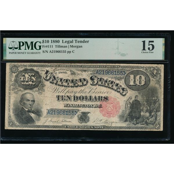 1880 $10 Jackass Legal Tender Note PMG 15