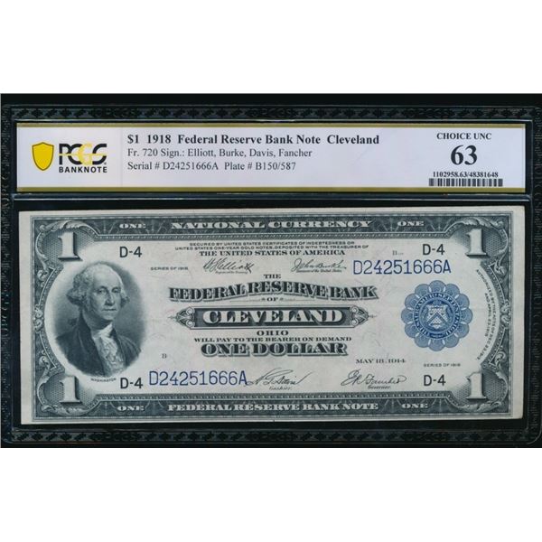 1918 $1 Cleveland FRN PCGS 63