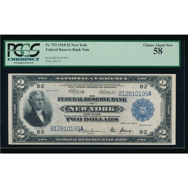 1918 $2 New York FRBN PCGS 58