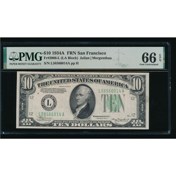1934A $10 San Francisco FRN PMG 66EPQ