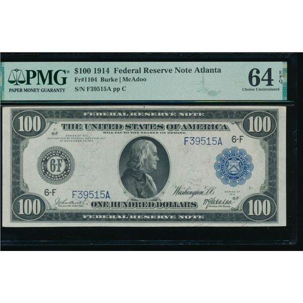 1914 $100 Atlanta FRN PMG 64EPQ