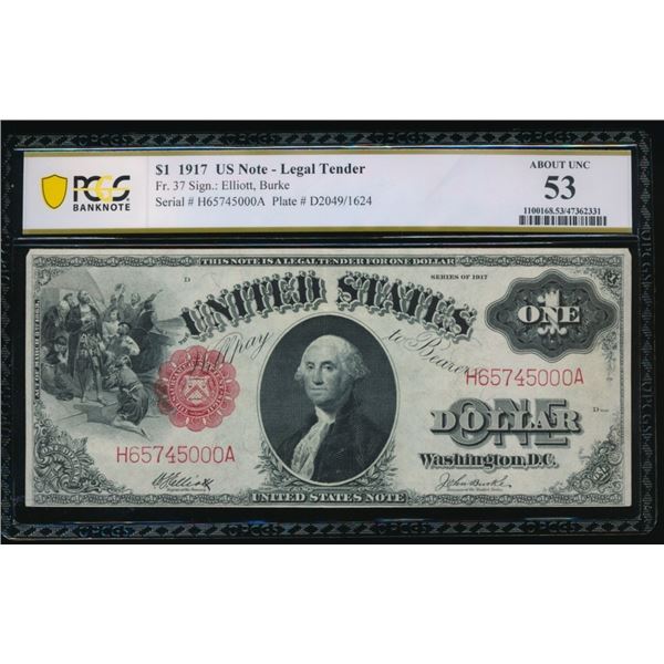 1917 $1 Legal Tender Note PCGS 53