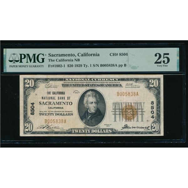 1929 $20 Sacramento CA National PMG 25