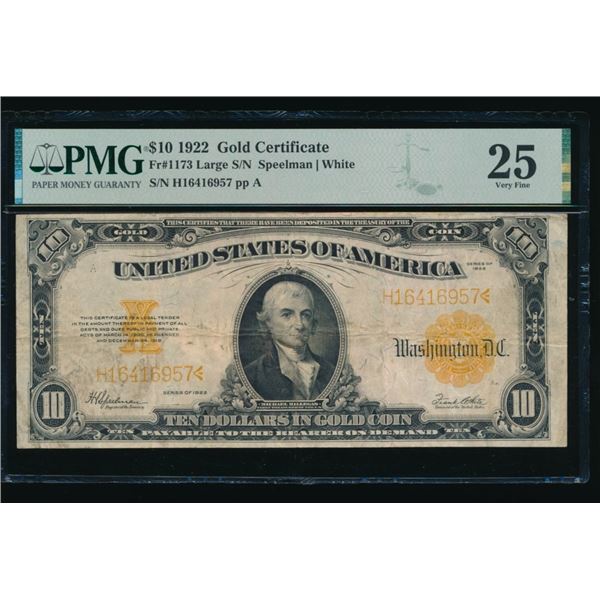 1922 $10 Gold Certificate PMG 25