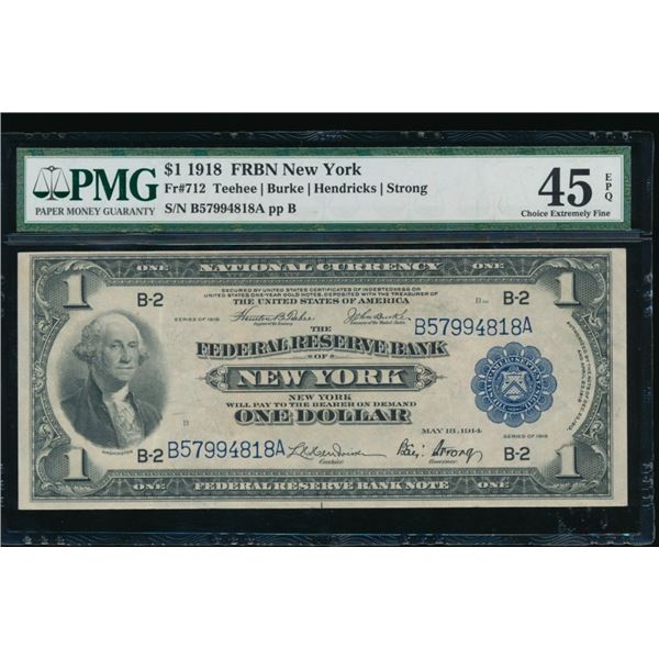 1918 $1 New York FRBN PMG 45EPQ