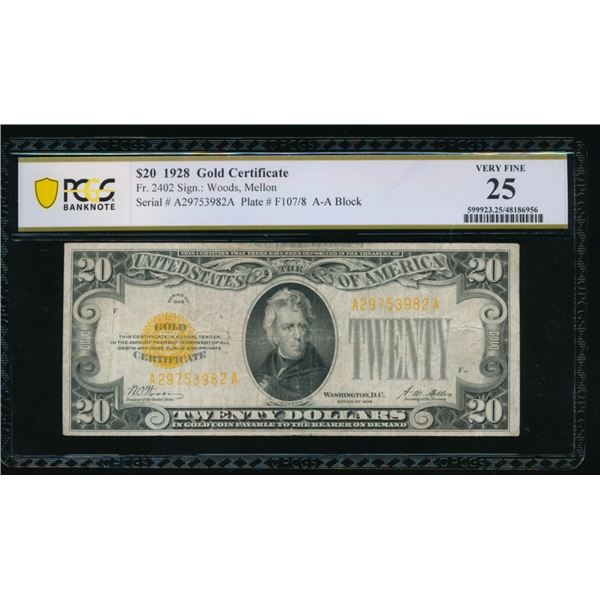 1928 $20 Gold Certificate PCGS 25