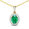 Image 1 : 14KT Yellow Gold 1.00ct Zambian Emerald and Diamond Pendant with Chain