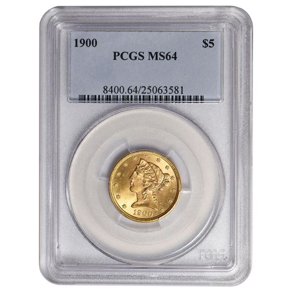1900 $5 Liberty Head Half Eagle Gold Coin PCGS MS64