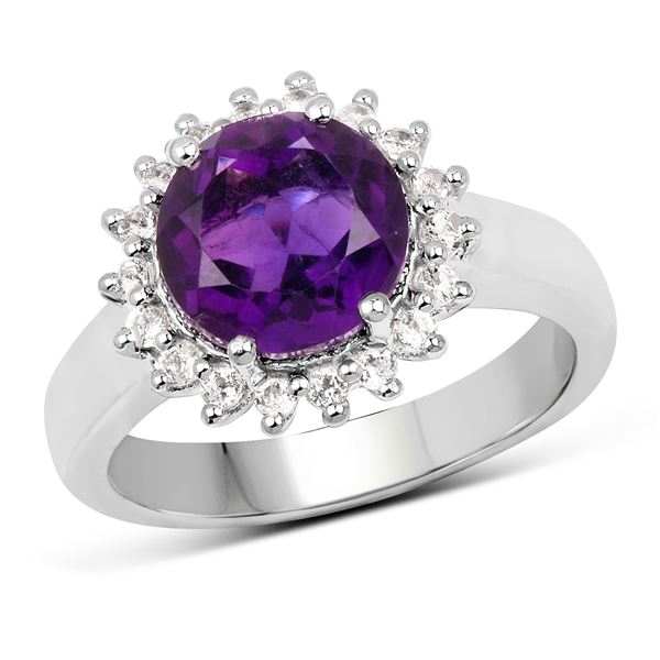 Plated Rhodium 2.40ct Amethyst and White Topaz Ring