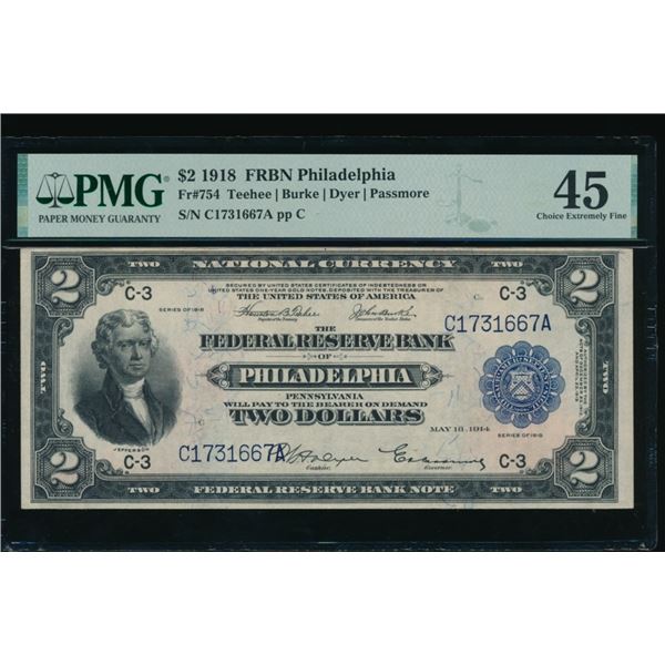 1918 $2 Philadelphia FRBN PMG 45
