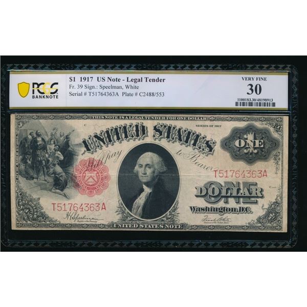 1917 $1 Legal Tender Note PCGS 30