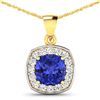 Image 1 : 14KT Yellow Gold 2.10ct Tanzanite and Diamond Pendant with Chain