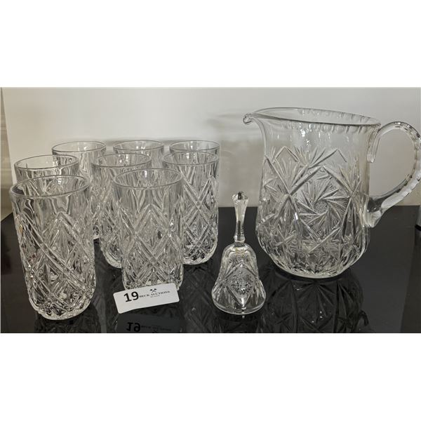 Vintage Pinwheel Crystal Glasses, Bell & Large Pitcher