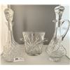 Image 1 : Vintage Pinwheel Crystal Ice Bucket & 2 Crystal Wine Decanters