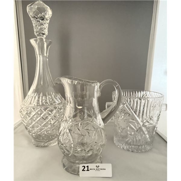 Vintage Pinwheel Crystal Decanter, Ice Bucket, Pitcher