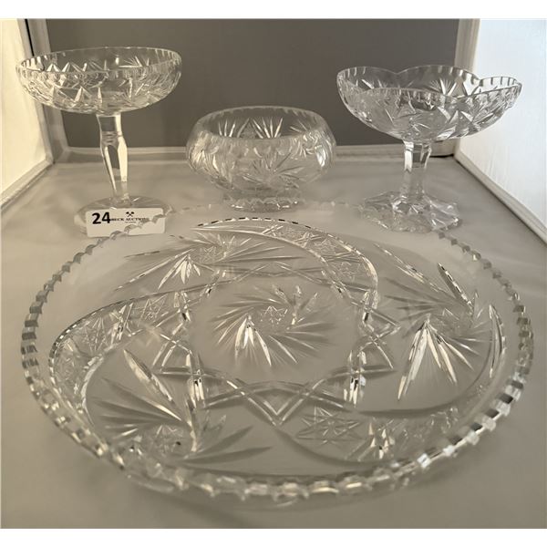 Vintage Pinwheel Crystal Serving Dish & Crystal Bowls