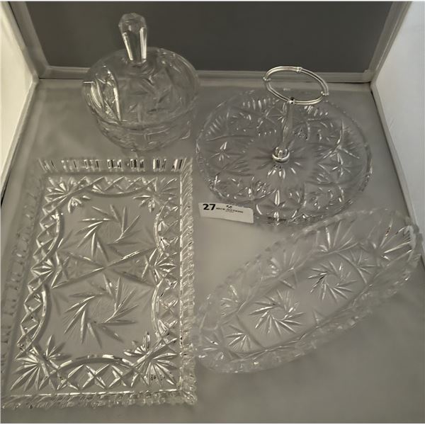 Vintage Pinwheel Crystal Plate, Oval Dish, Serving Plate with Silver Handle, Covered Bowl