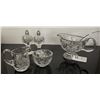 Image 1 : Vintage Pinwheel Crystal Gravy Bowl, Shot Glass, Cream & Sugar, Salt & Pepper