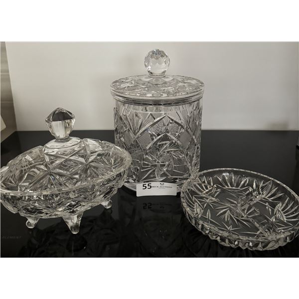 Vintage Pinwheel Crystal Oval Candy Dish, Small Serving Dish, Ice Bucket with Lid