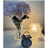 Image 1 : Glass Block Light, Silver Alarm Clock, Vintage Pinwheel Crystal Vase