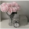 Image 3 : Glass Block Light, Silver Alarm Clock, Vintage Pinwheel Crystal Vase