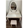 Image 1 : Ikea White Glasstop Vanity with Large Oval Mirror, 2 Drawers & Stool