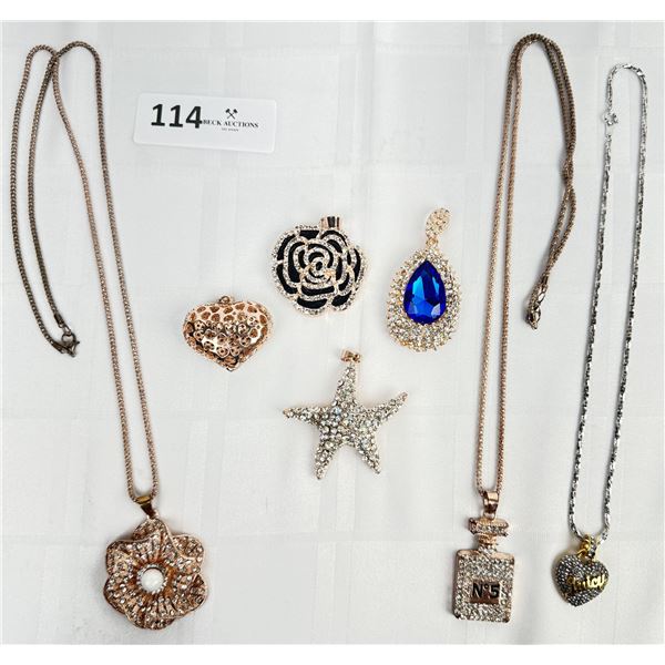 Rose Gold Crystal & Silver Necklaces with 4 Additional Pendants