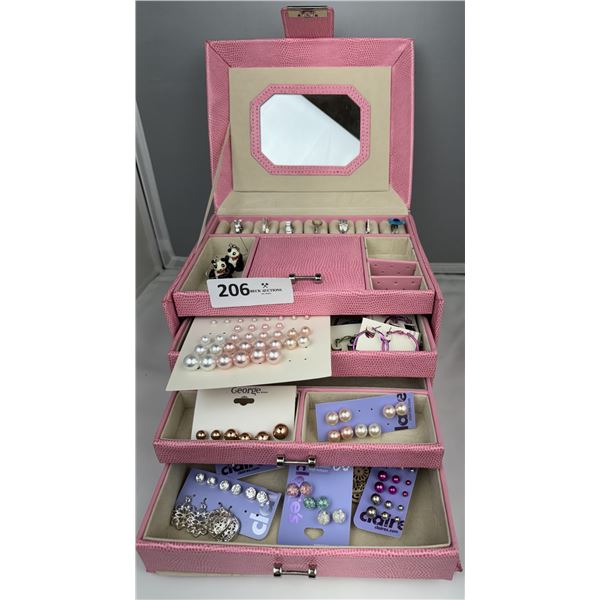 Pink Jewelry Box with Assorted Earrings