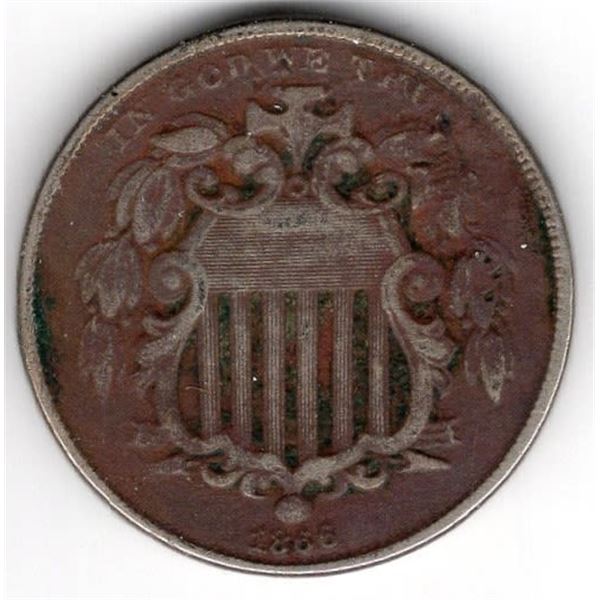 1866 Shield Nickel With Rays
