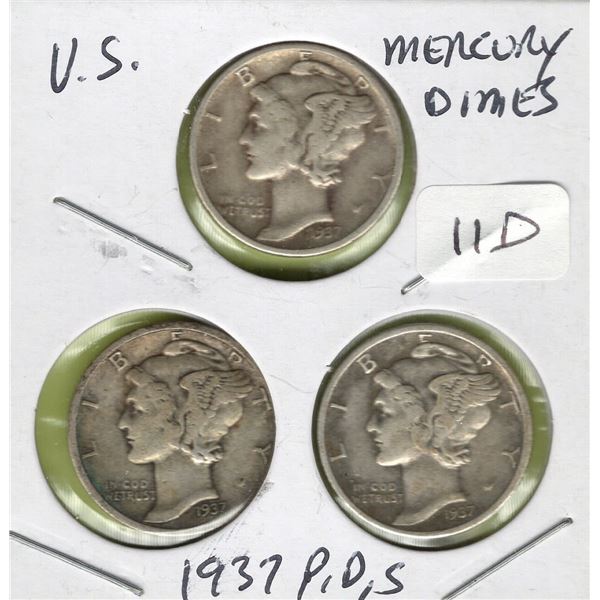 1937 P, D, S Mercury Dime Set