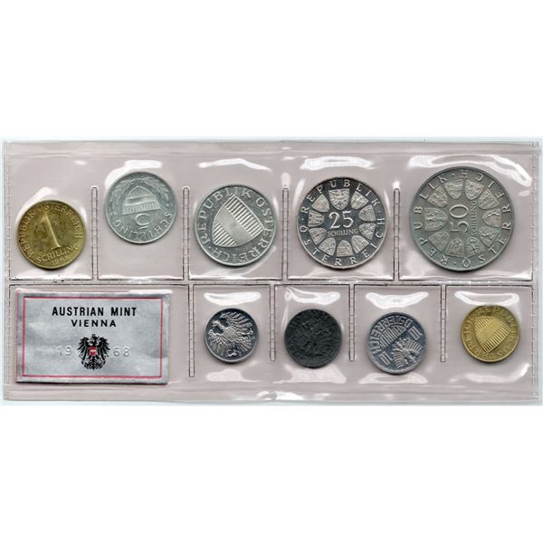 1968 Austrian Vienna Mint Set. This set has Silver Coinage in it