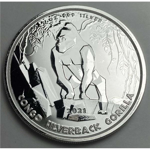2021 Republic Of Congo 500 Francs "Congo Silverback Gorilla" 1 ozt .999 Silver