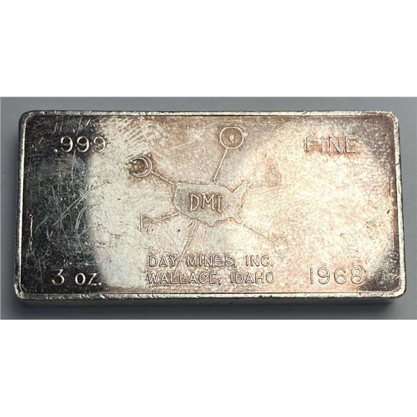 Very Rare 1968 Day Mines Inc. W.H. Foster 3 ozt .999 Silver Bar