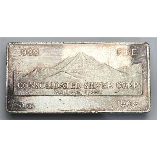 Very Rare 1968 Consolidated Silver Corp. W.H. Foster 3 ozt .999 Silver Bar
