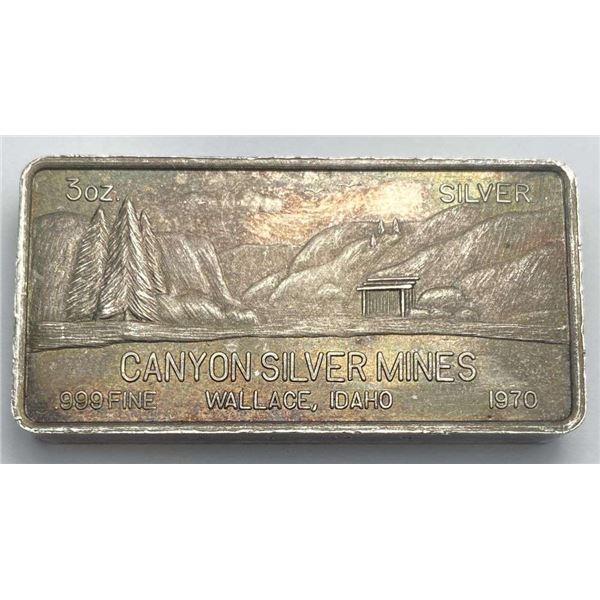 Very Rare 1970 Canyon Silver Mines W.H. Foster 3 ozt .999 Silver Bar