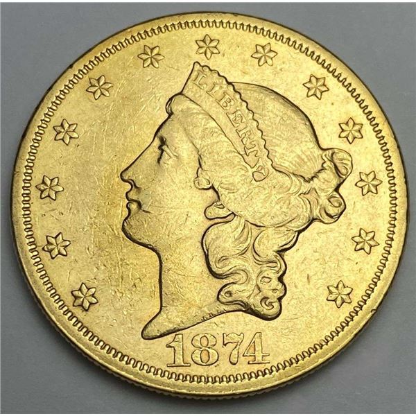 Last Minute! Better Date 1874-S Gold $20 Liberty Head AU58 Details