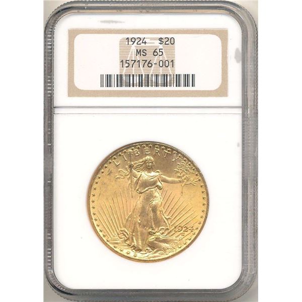 Last Minute! 1924 Gold $20 Saint Gaudens NGC MS65
