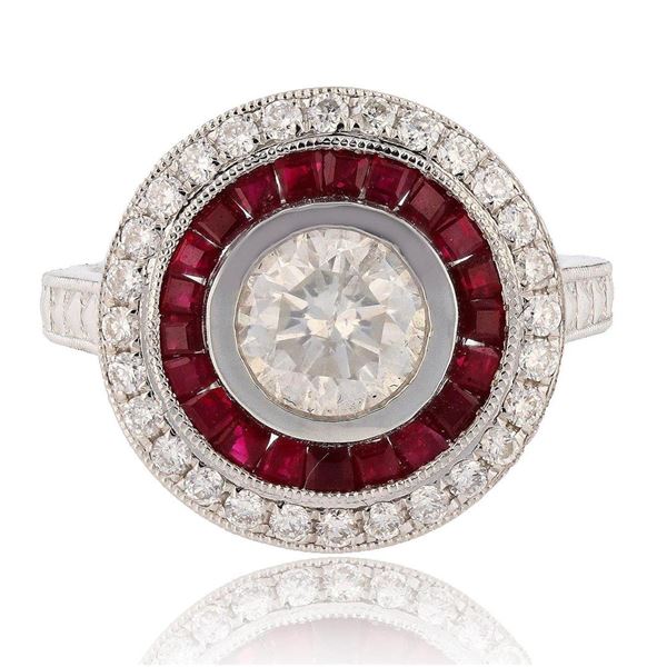 1.18 ctw SI3 CLARITY CENTER Diamond and 1.26 ctw Ruby Platinum Ring (1.56 ctw Di