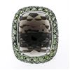 Image 3 : 18K White Gold 37.60 ctw Large Faceted Smokey Topaz Solitaire & Peridot Halo Rin