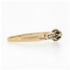 Image 5 : Petite Antique 14K Gold Buttercup Prong Set Diamond Solitaire Hand Engraved Ring