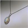 Image 3 : Solid Platinum 18K Yellow Gold 3.69 ctw Oval Opal & Diamond Halo Pendant Necklac