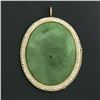 Image 2 : Vintage 14k Gold Oval Cabochon Jade Seed Pearl Twisted Wire Frame Brooch Pendant