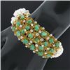 Image 6 : Vintage 18k Gold 7" 14.65 ctw Diamond & Cabochon Emerald 12 Strand Pearl Bracele