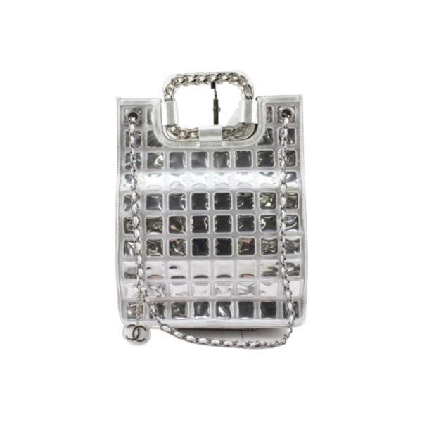 Chanel Silver Vinyl PVC Chocolate Bar Ice Cube Chain Shoulder Bag