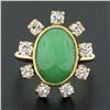 Image 2 : Vintage 14k Gold Oval Cabochon Jade & 1.1 ctw European Diamond Halo Cocktail Rin