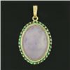 Image 2 : Vintage 18k Gold Oval Cabochon Lavender Jade w/ Green Stone Frame Large Pendant