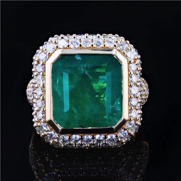 9.15 ctw Emerald and 4.33 ctw Diamond 18K Yellow Gold Ring